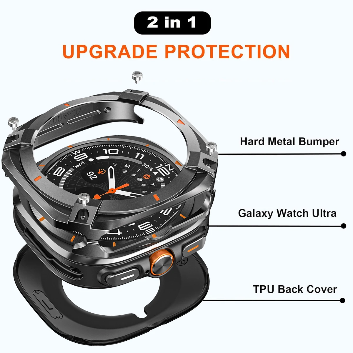 Rugged Bezel Case For Samsung Galaxy Watch 7/8 Ultra 47mm (2024/2025) Case, PC+ aluminum alloy Protective Cover Bumper