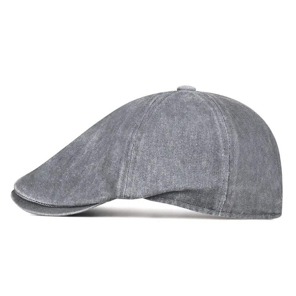 Side Letter Sticker Newsboy Cap Solid Color Short Brim British Painters Hat Breathable Cotton Duckbill Hats for Men Women