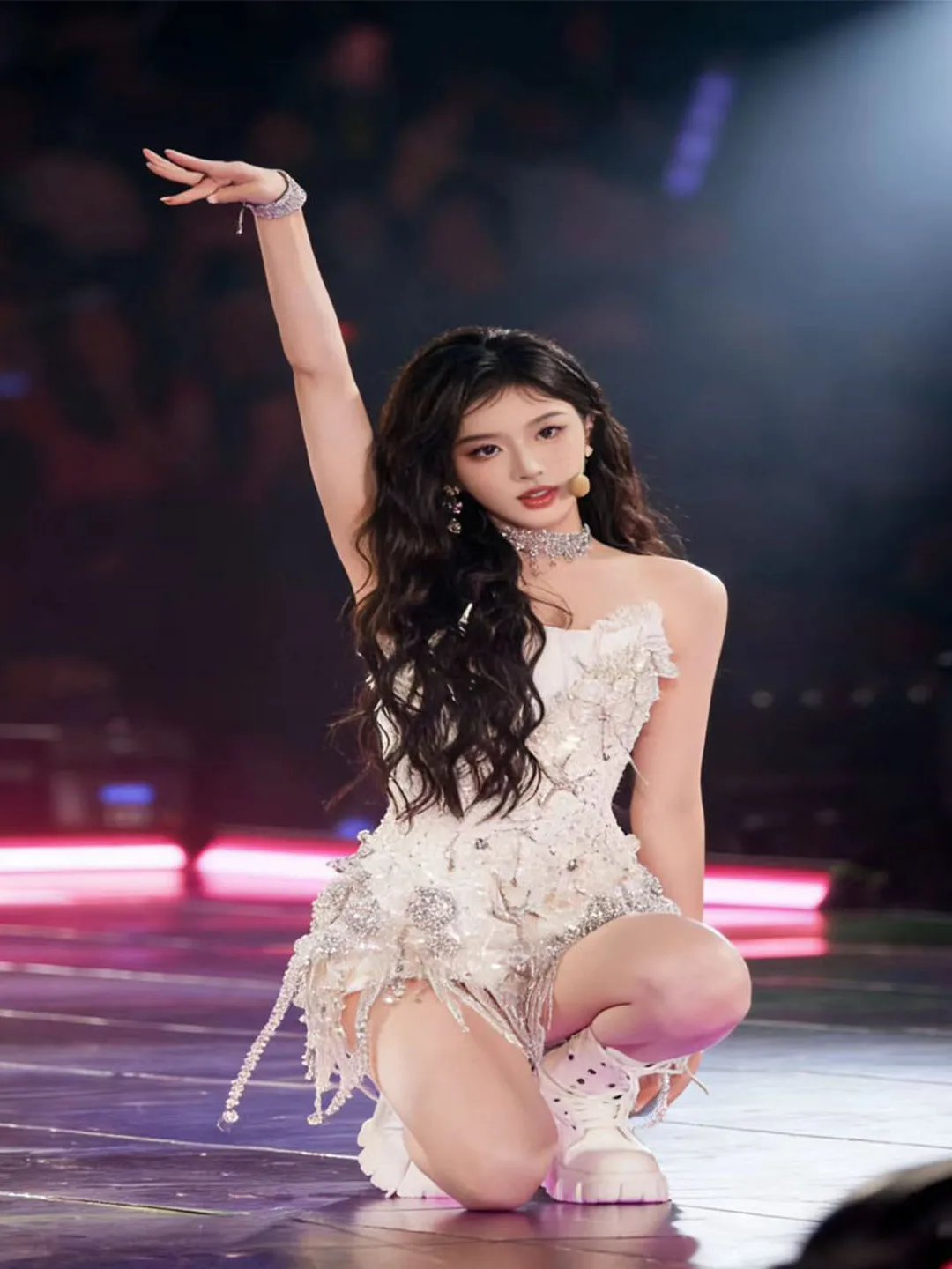 KPOP Holeum Dance Team Sexy White Heavy Work Sequin Tube Top Performance Costume Stage Ethnic Style Women's One-Piece Suit