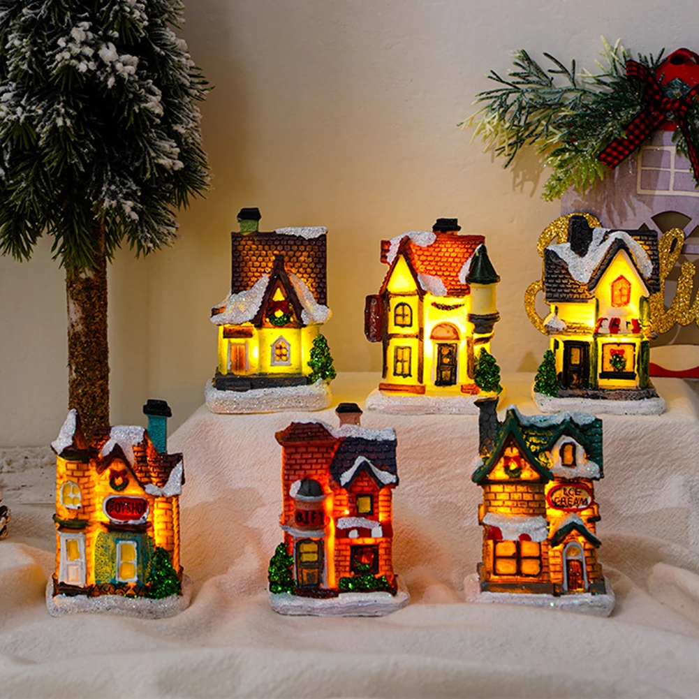 زخرفة منزل صغير مضيئة ، بناء قرية مصغرة ، زينة حفلات عيد الميلاد ، حرفة الراتنج متوهجة ، رومانسية ، الشتاء