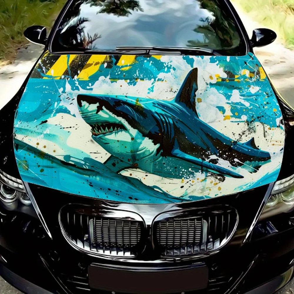 

Жестокая глубоководная акула, брызги на капот автомобиля, цветная виниловая наклейка, графический капот грузовика, автоаксессуары, украшение, наклейка, подарок