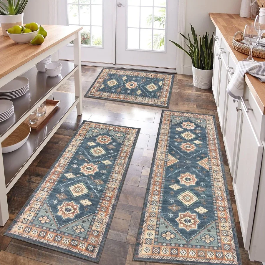 

HEBE Boho Kitchen Rug Sets 3 Piece with Runner Non Slip Kitchen Rugs and Mats Washable Kitchen Mats for Floor Thick Kitchen Flo