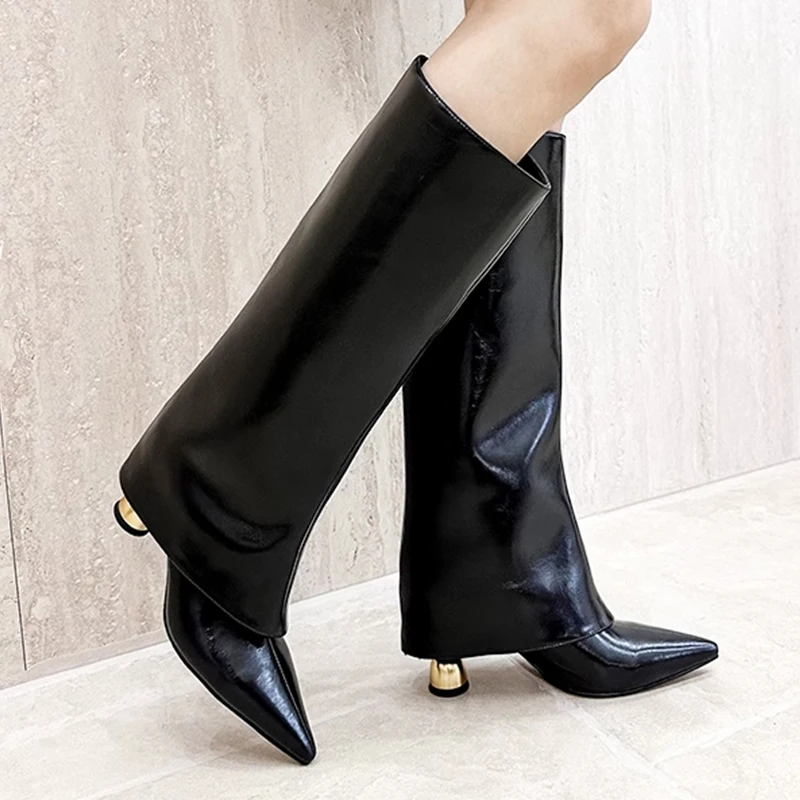 Pointed Toe Women High Boots Designer High Heels Shoes Fashion Knee High 2025 Winter Chelsea Boots Goth Pumps Luxury Botas Mujer