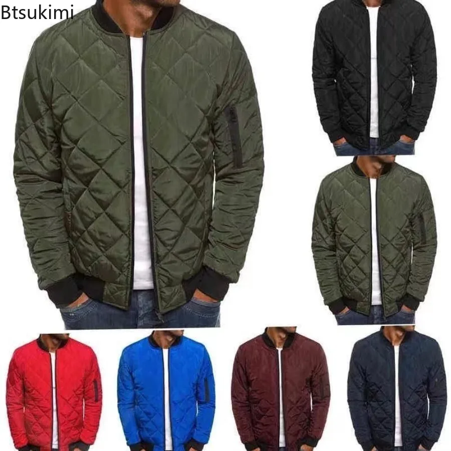 

Men's Fashion Classic Zipper Parkas Autumn and Winter Warm Loose Rhombus Cotton Padded Solid Color Jacket Coats Male Clothing