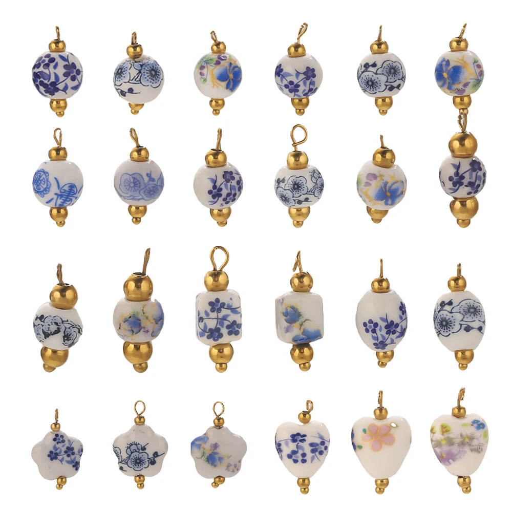 Ceramic Beads Charms Necklace Earrings Pendant DIY Jewelry Fashion Blue and White Porcelain Beads Handmade Making Accessories