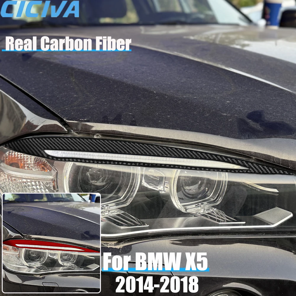 

Real Carbon Fiber Car Accessories Headlight Eyebrow Decorative Trim Cover Soft Sticker For BMW X5 F15 2014 2015 2016 2017 2018