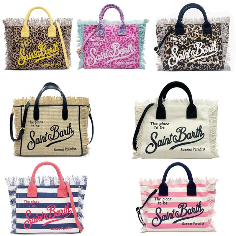 

Women's Tote Bag Fringe Design Leopard Striped Canvas Multi-Style Handbag Fashion Summer Shoulder Bag For Beach Travel Daily Use