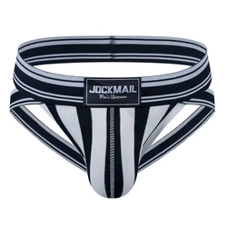 Sexy Jockstrap Men Underwear Brief Underpants Stripe Gay Men's Bikini Slip Men's Tanga String Thong Breathable Cotton Low Waist