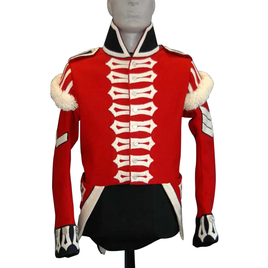 سترة ملكية بريطانية حمراء تاريخية للرجال زي عسكري نابليونيك ضابط الحرب الأهلية الاستعمارية الفيكتورية الجندي الحرس سهرة