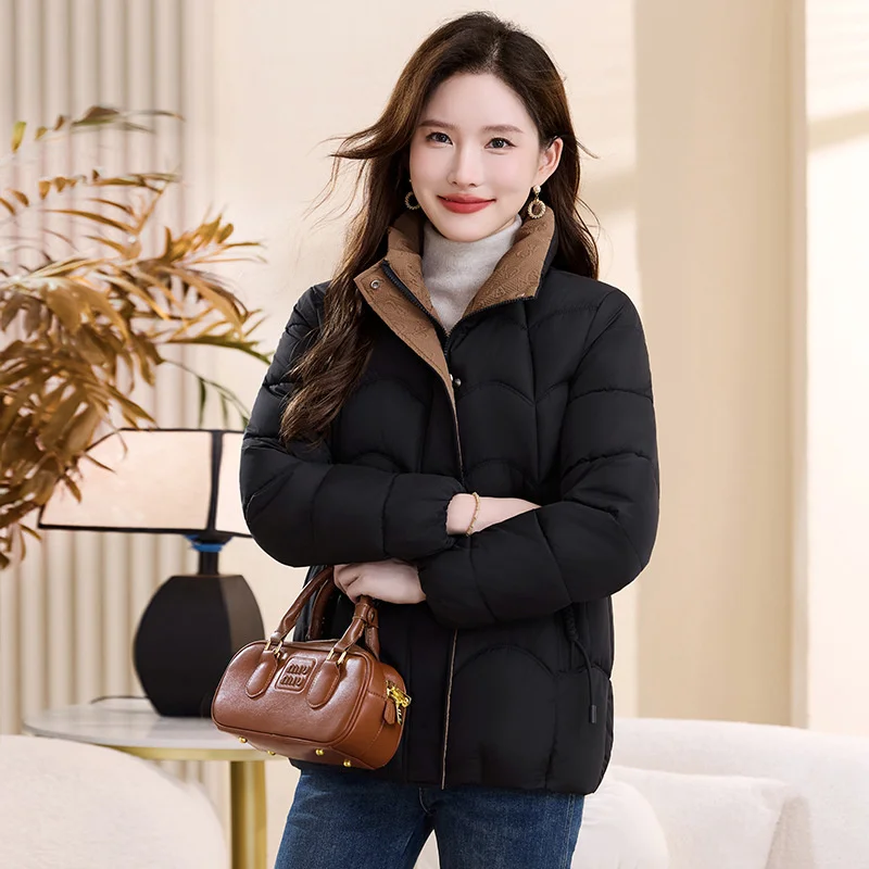 Veste rembourrée en coton pour femme, Parkas courts d'hiver, manteaux à col montant, épais et chauds, vêtements d'extérieur à la mode, 2025