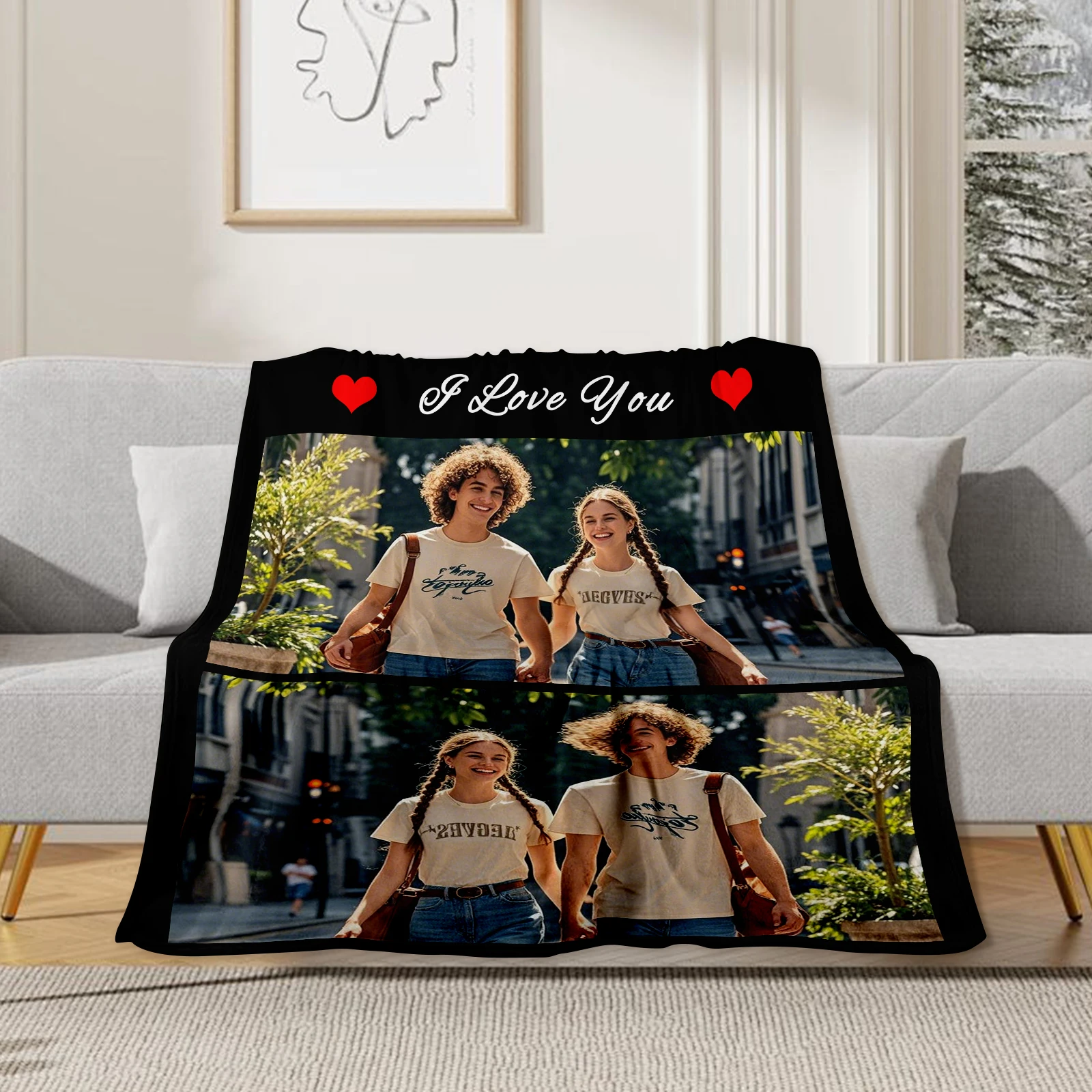 Couple Beautiful Moments Photo Customized Blanket Sweet Stroll Corner Valentine's Day Gift Sofa Bedroom Office Travel Available