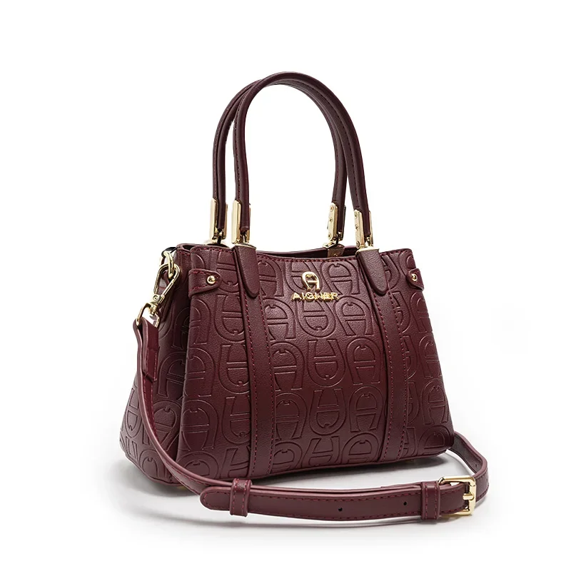 

AG Fashion Women's Metal Zipper Handbag Horizontal Square Bag Wine Red Brand Printed Solid Color Can be Crossed