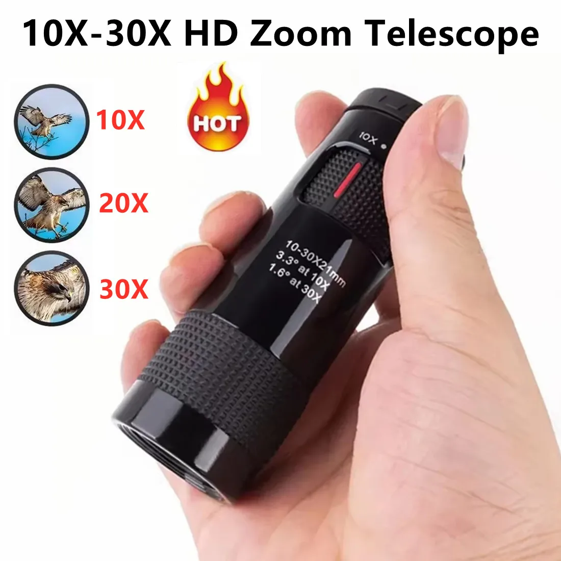 

Мощный монокуляр 10-30x21 с зумом, мини-телескоп, портативный оптический прицел для кемпинга, охоты, туризма