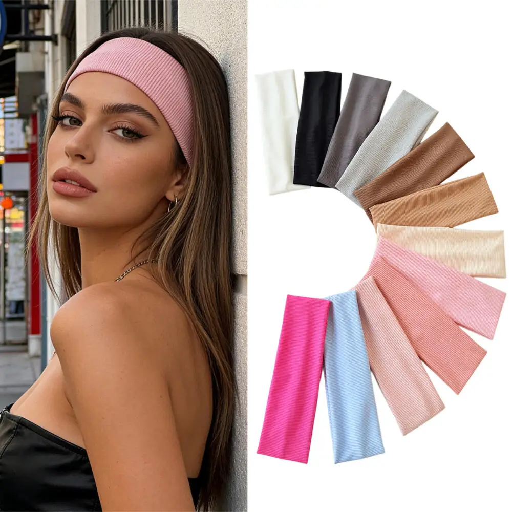Threaded Hair Band Sports Yoga Sweat-absorbent Wide Headscarf Hair Band Female Joker Elastic Solid Color Headband Headdress - Detail 1