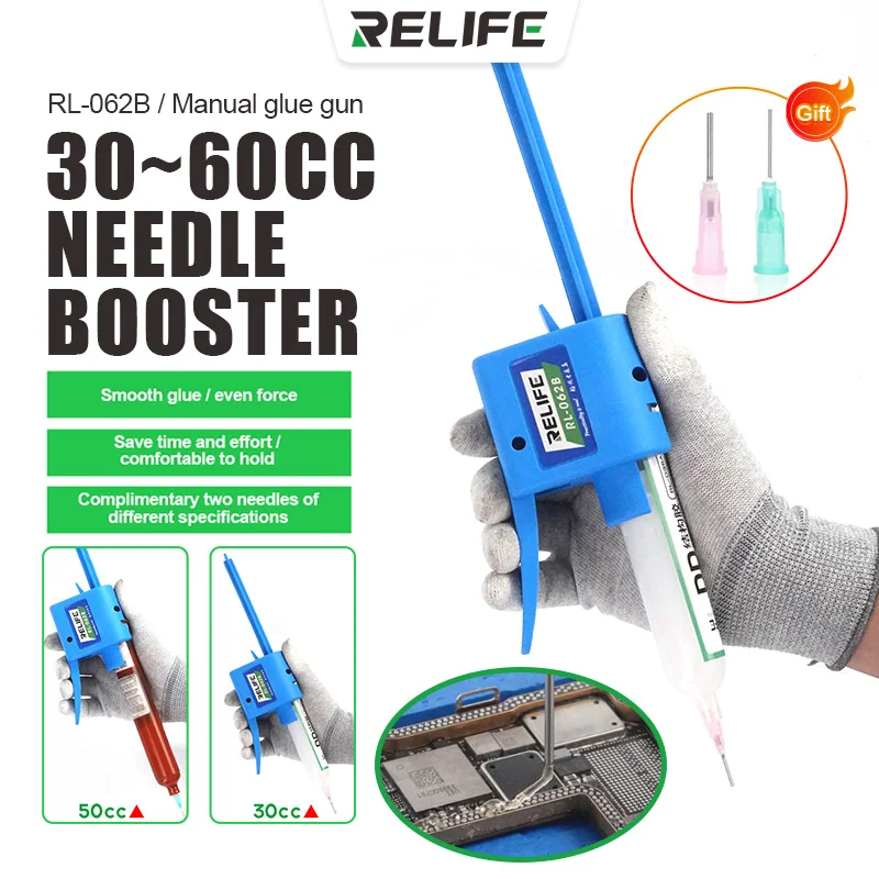 RELIFE RL-062B Manuel Pistolet À Colle illac Booster pour 30CC ~ 60CC Seringue Pâte À Souder À L\'Huile UV Soudure Masque Huile Structure Adhésif 50CC