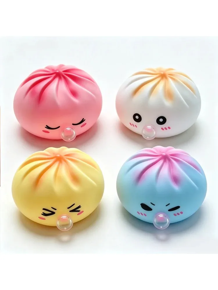 1/4Box Dumpling Squeeze Blow Bubbles Toy Dumpling Squishies Set mit Dampfgarer, Blasenblasen-Squishies, dehnbares Fidget-Sensorik-Spielzeug