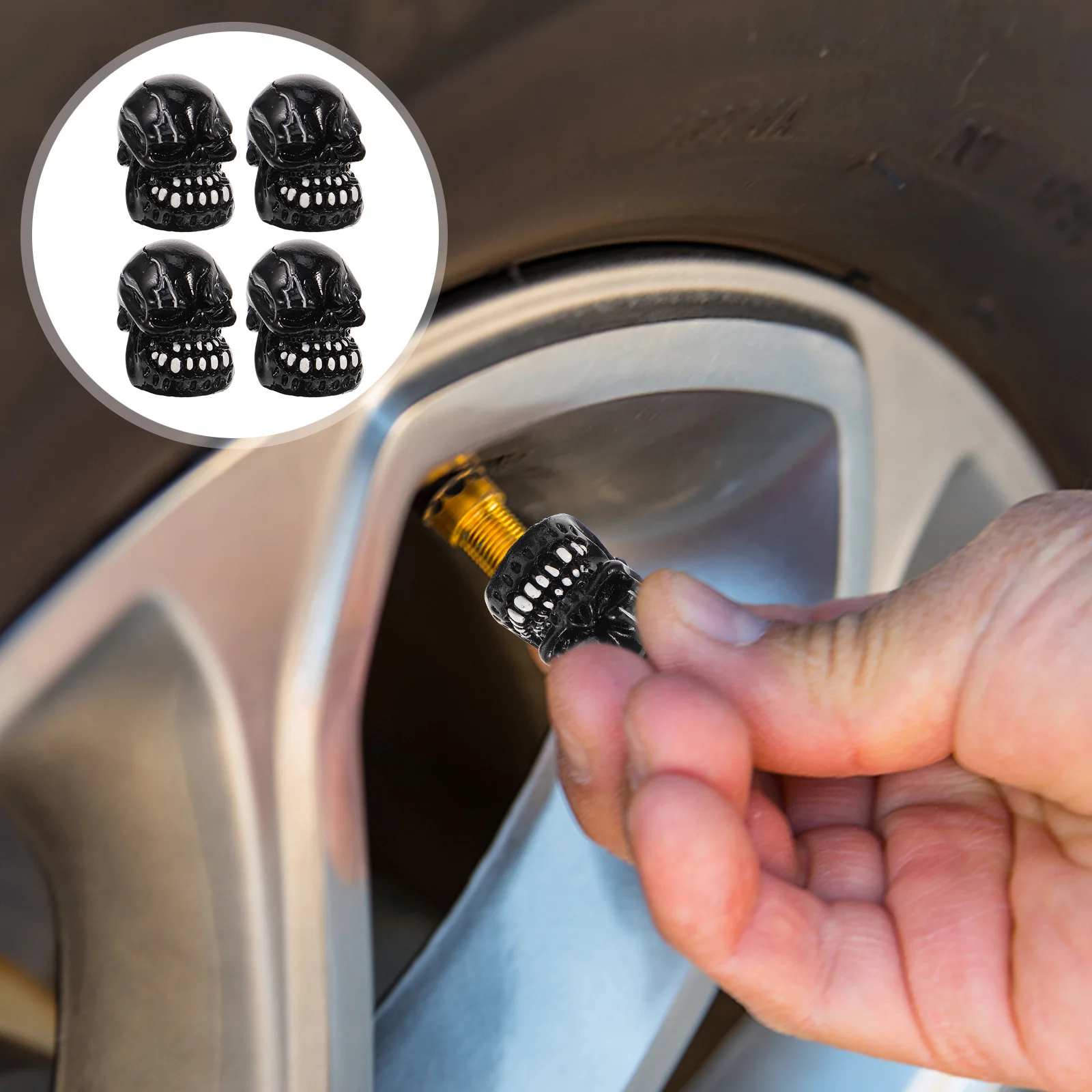 4Pcs Skull Shaped Tire Valve Caps Replacement Car Accessories Creative Design Easy Install No Leakage Decorative Metal Caps
