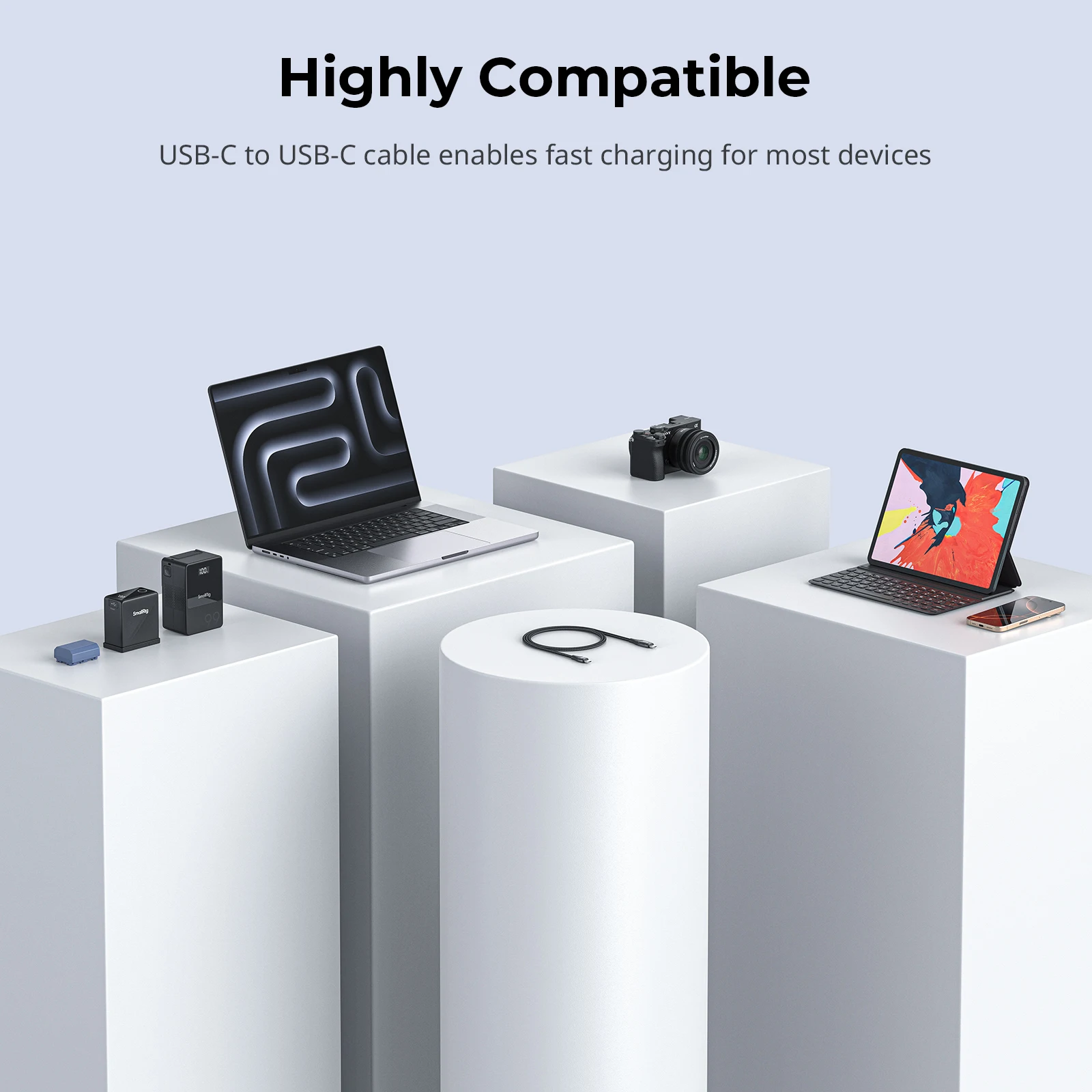 SmallRig 240W USB-C 전원 케이블(Led 디스플레이 포함) 카메라 배터리용 초고속 충전 1m 길이 휴대폰 노트북 5113