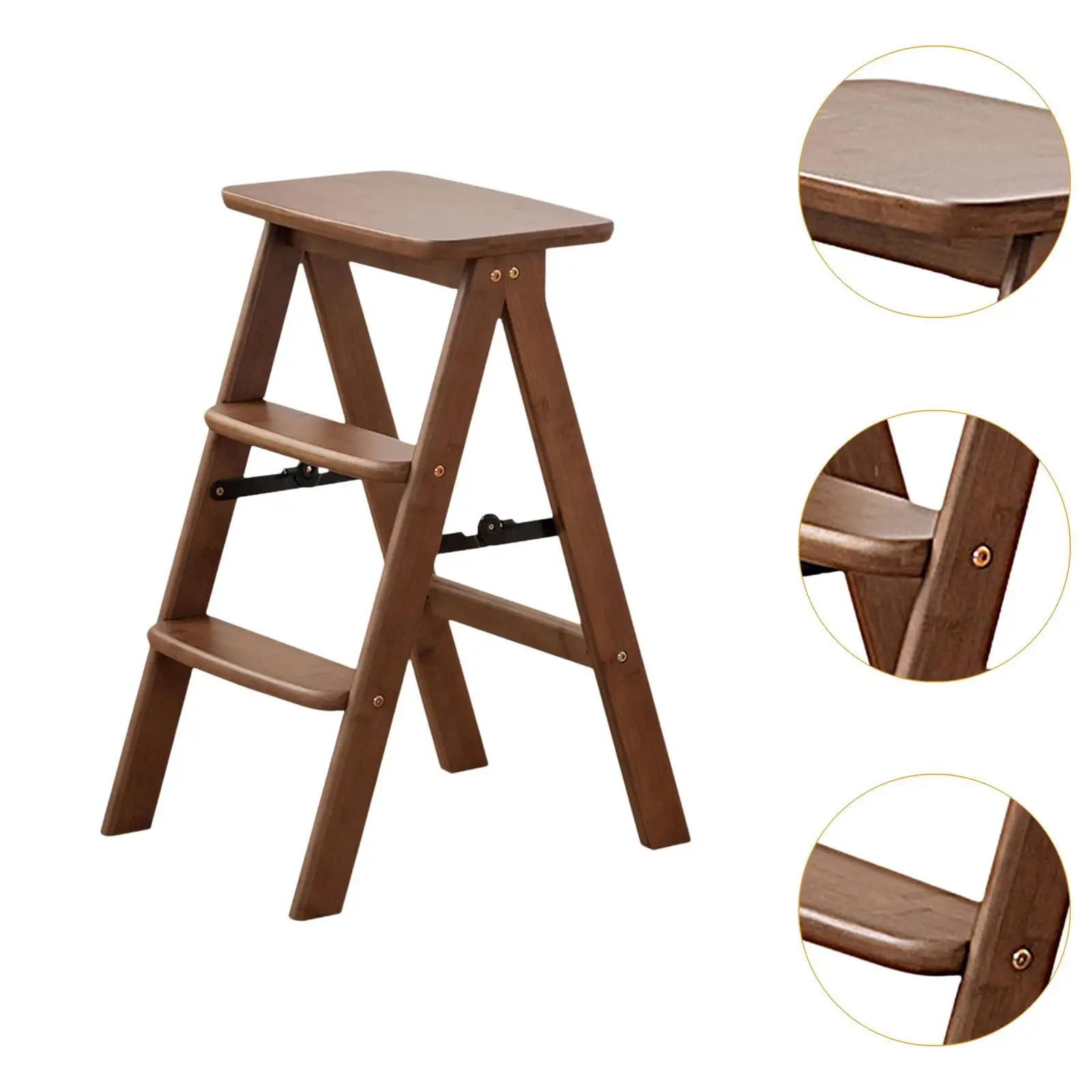Folding Step Stool Wooden Stool Flower Stand Step Stool for Kitchen Garage