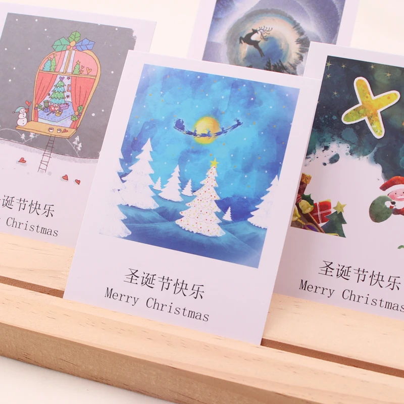 10pcs/lot Mini Greeting Cards for Christmas Blessing Cartoon Characters Gift Packing Thank You Card Thick Paper Customized logo