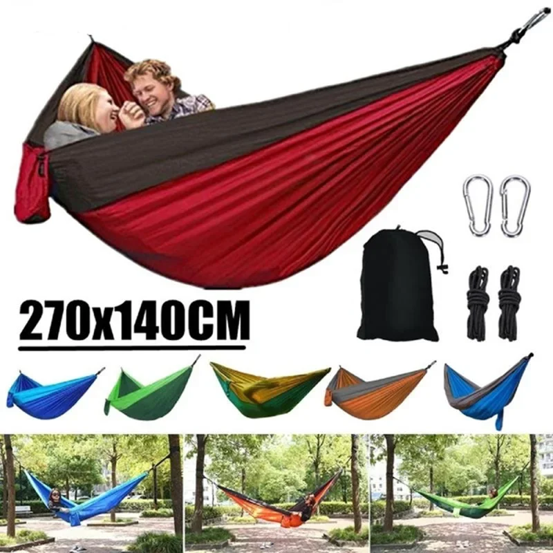 Draagbare Outdoor Camping Hangmat Met Nylon Kleur Bijpassende, Hoge Sterkte Parachute Stof Opknoping Bed, Enkele Persoon