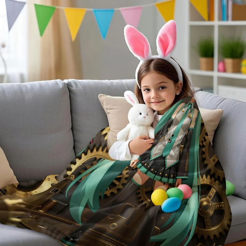 Steampunk Hatsune Miku Flannel Blanket Warm Throw Blanket Cozy Gift Blanket HD Print for Teens Bedroom Living Room Camping
