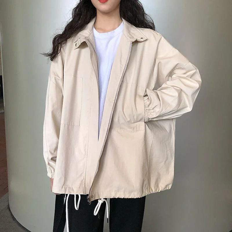 Trench Coat Women 2025 New Harajuku BF Style Student Loose Korean Version Versatile Long-sleeved Work Top Trendy