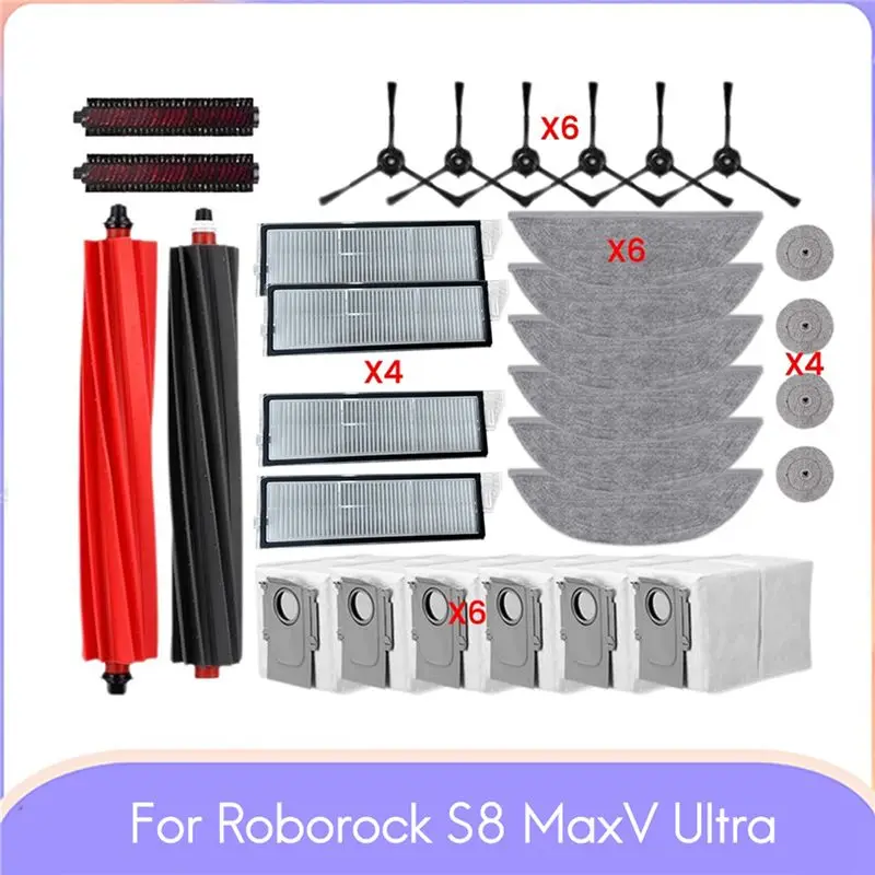 

A33F Trend 30PCS Brush Mop Cloth Dust Bag Filter Kit For Roborock S8 Maxv Ultra Vacuum Cleaner Replacement Parts