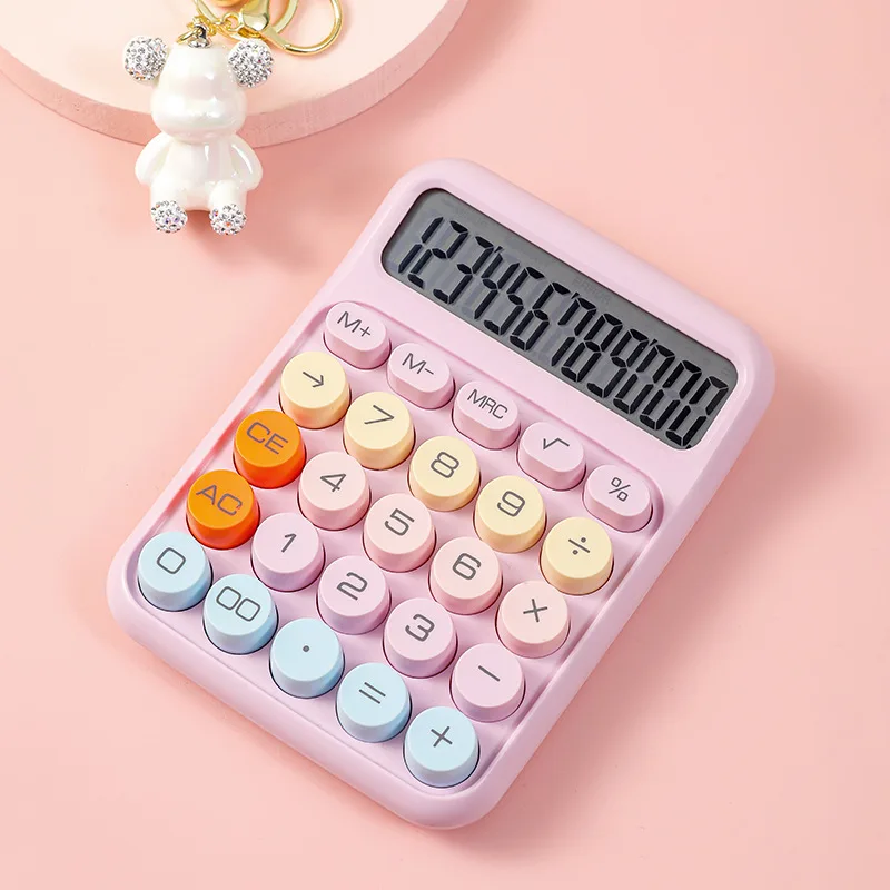 1pc Keyboard Calculator Office 12-digit Mechanical Calculator Cute Candy Color Calculator Desktop Stationery