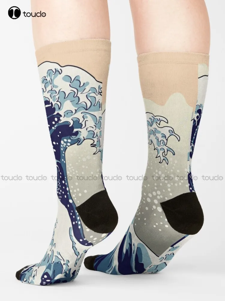 The Great Wave Digital Copy Wave Sea Hokusai Kanagawa Blue Socks Socks Youth Streetwear 360° Digital Print Gd Hip Hop Retro Art