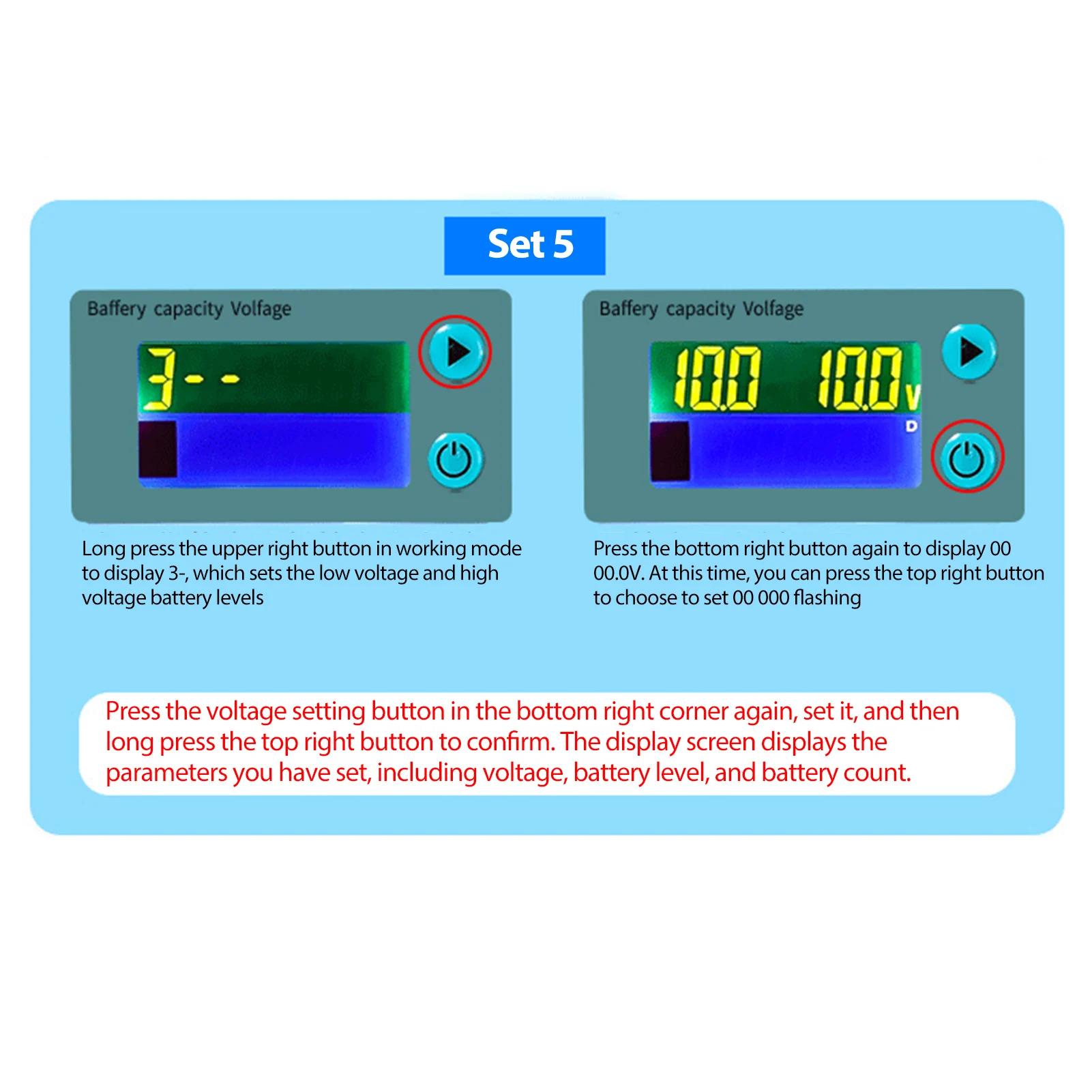 10-100V LCD Battery Monitor 12V/24V/36V/48V Digital Battery Capacity Voltmeter Tester Percentage Level Voltage Meter Gauge Meter