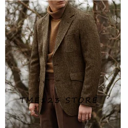 Men's Autumn and Winter Herringbone Casual Business Jacket Solid Color Single-breasted Jacket Youthful Woman Clothes Male Coat