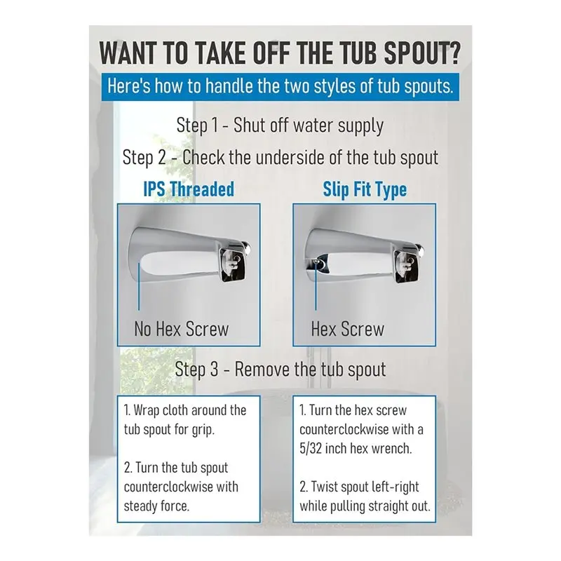 Universal Adapter For Tub Spout With Assembly Tool Complete Repair Kit For 1/2In Copper Pipe, 1/2In And 3/4In IPS Thread
