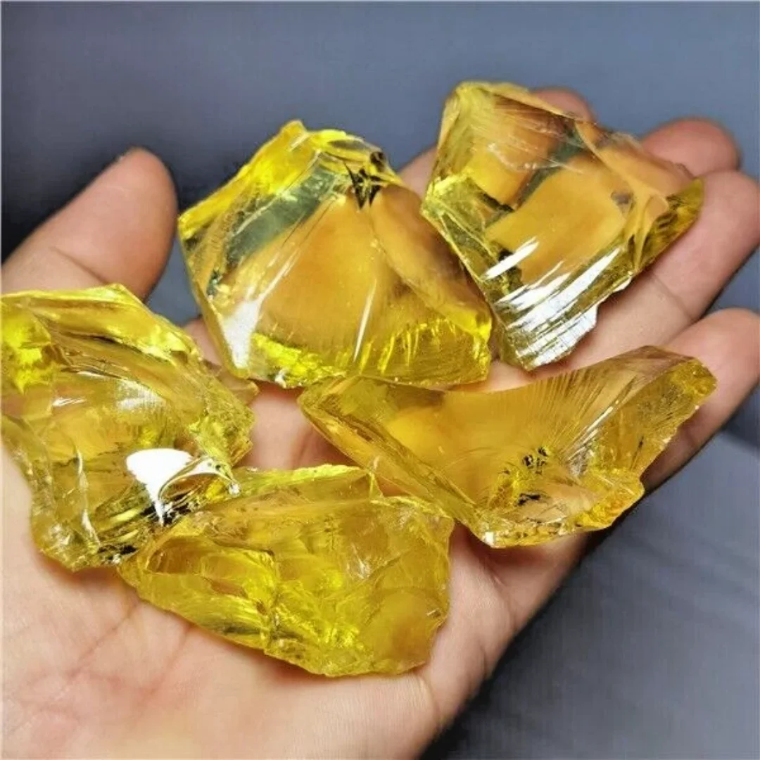 30g/120g/200g/Natural yellow glass rough stone, mineral gemstone, rough stone specimen, landscape decoration