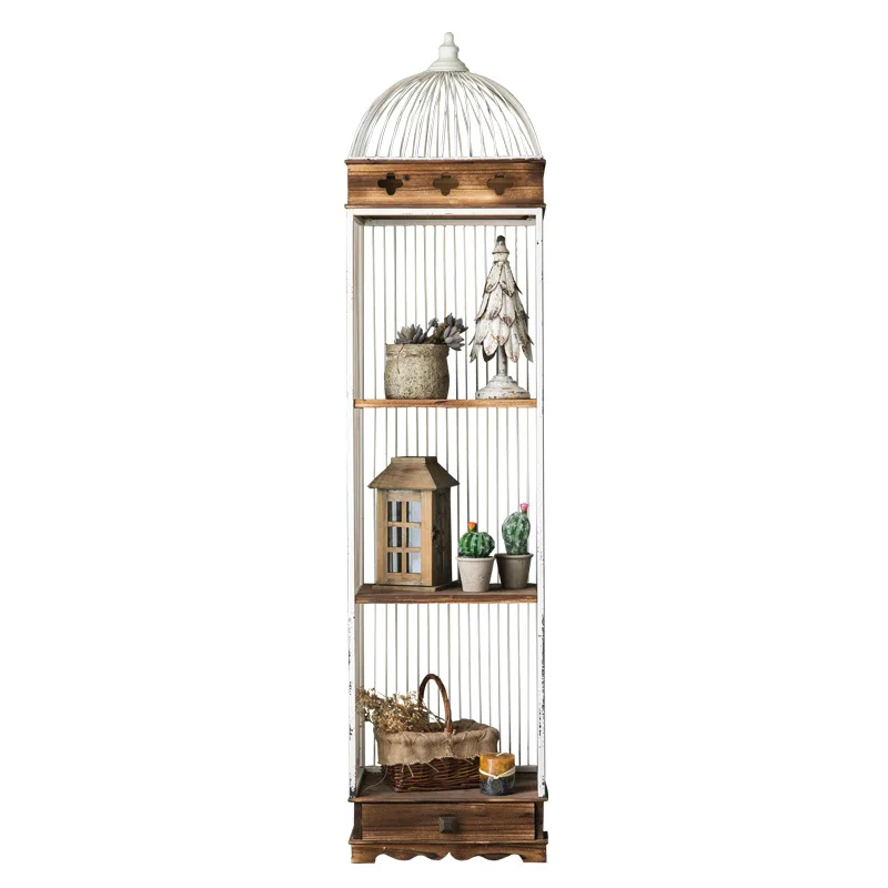 

Art style wrought iron retro old three-layer display rack floor-to-ceiling drawer ornament living room shopping mall large