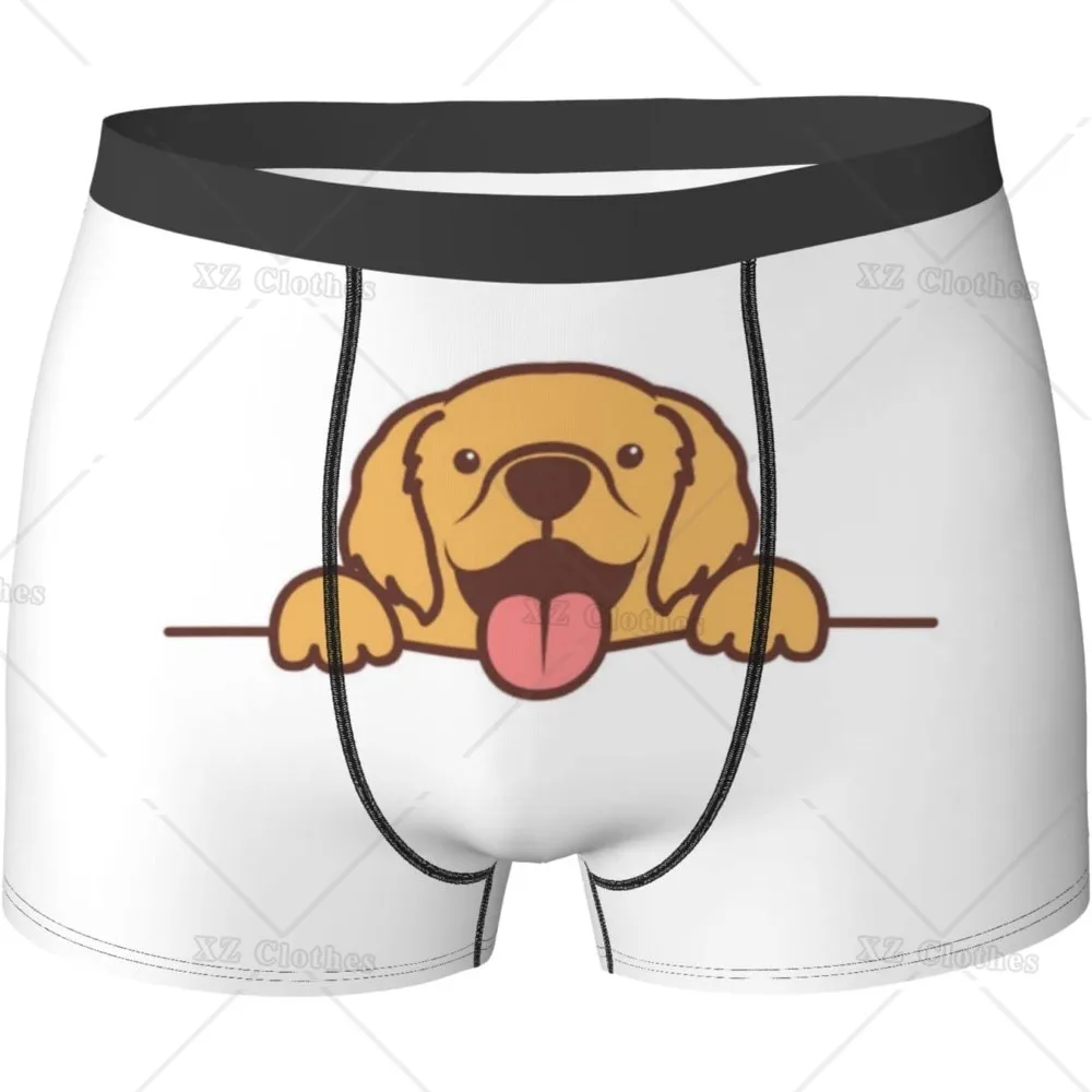 Cute Dog Golden Retriever Men's Funny Underwear Boxer Briefs Slight Elasticity Male Shorts, Novelty Stylish Gift for Men Boys