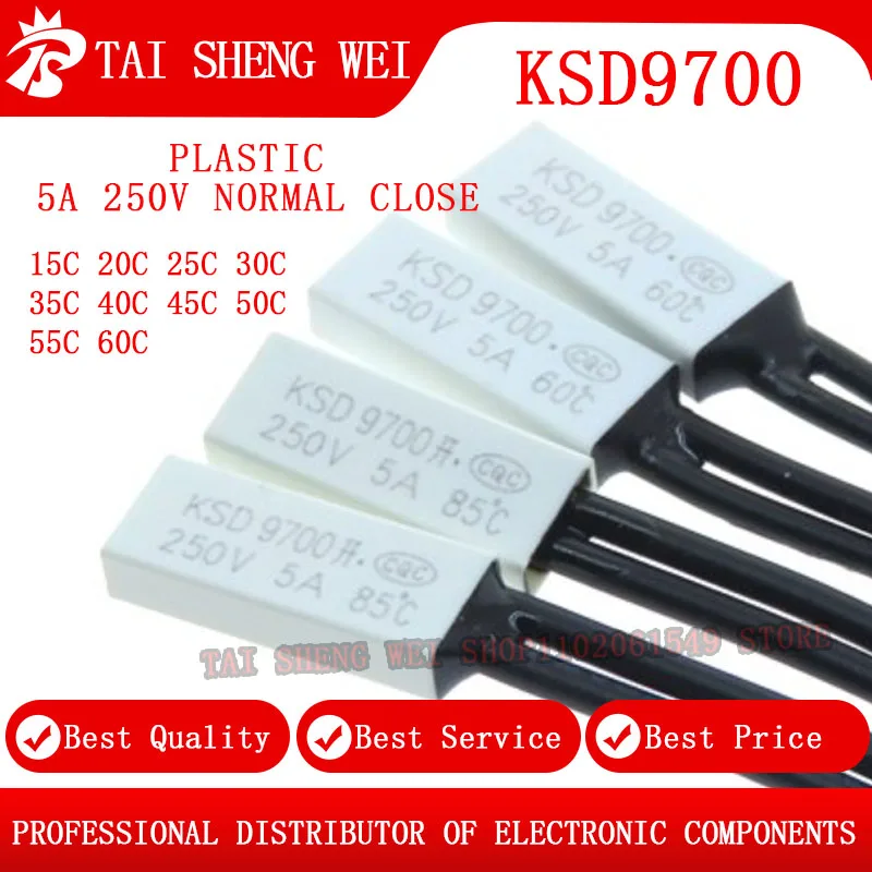 

10PCS KSD9700 5A 250V 15C 20C 25C 30C 35C 40C 45C~150C Normal Close / Open Thermostat Thermal Protector fuses Temperature Switch