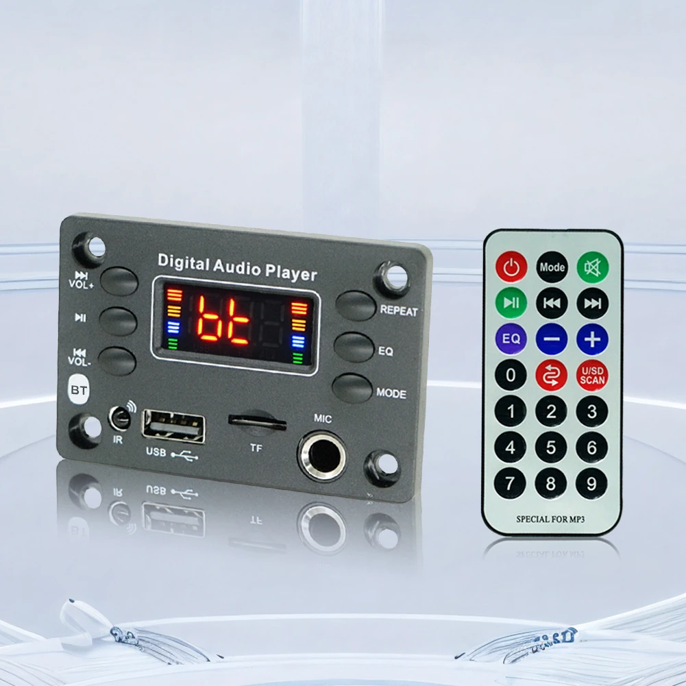 Microphone audio mains libres pour voiture, carte de décodage audio BT 5.0, MP3, WMA, WAV, FLAC, APE, USB, TF, radio FM, lecteur de musique, haut-parleur, 12V