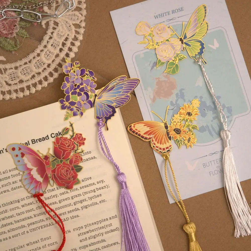 Hollow Tassel Butterfly Bookmarks Pendant Chinese Style Metal Bookmarks Beautiful Book Clip Flower Bookmarks Back to School