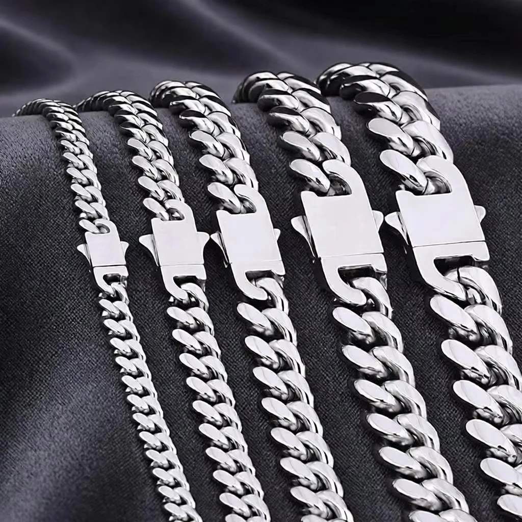 Stainless Steel Cuban Link Chain Necklace for Men, Silver Waterproof Polished Hip Hop Minimalist Neck Jewelry Gift Wholesale