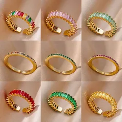 Mini anillos verdes de circón para mujer, acero inoxidable, Color dorado, anillo de dedo ajustable, compromiso, boda, regalo de joyería de Navidad
