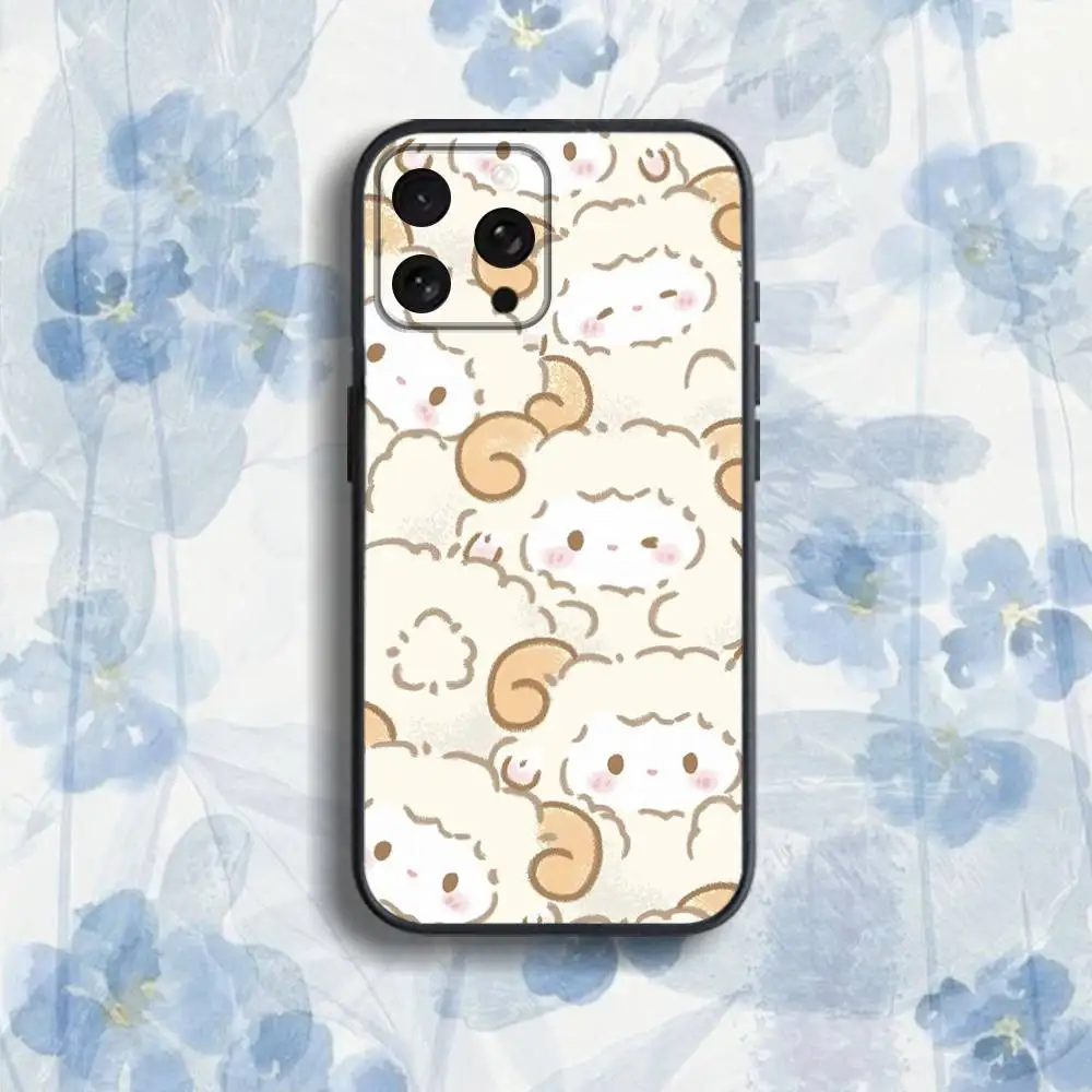 Cartoon C-Cute S-Sheep Phone Case For iPhone 17,16,15,14,13,12,Pro,Max,Plus,E,SE4,Air,Mini Black Soft Box