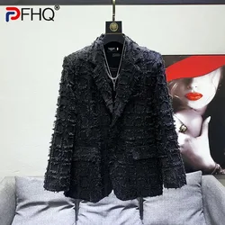 PFHQ Causal Blazers Solid Color Long Sleeve Tassels Plaid For Men Loose Single Button Men's Coat 2024 Summer New Tide 21F3442