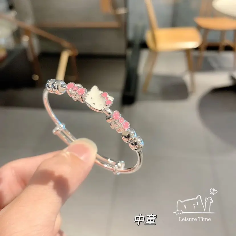 

S999 чистый серебряный мультяшный масляный капля Hello Kitty Kawaii розовый браслет для родителей и детей детский подарок на день рождения