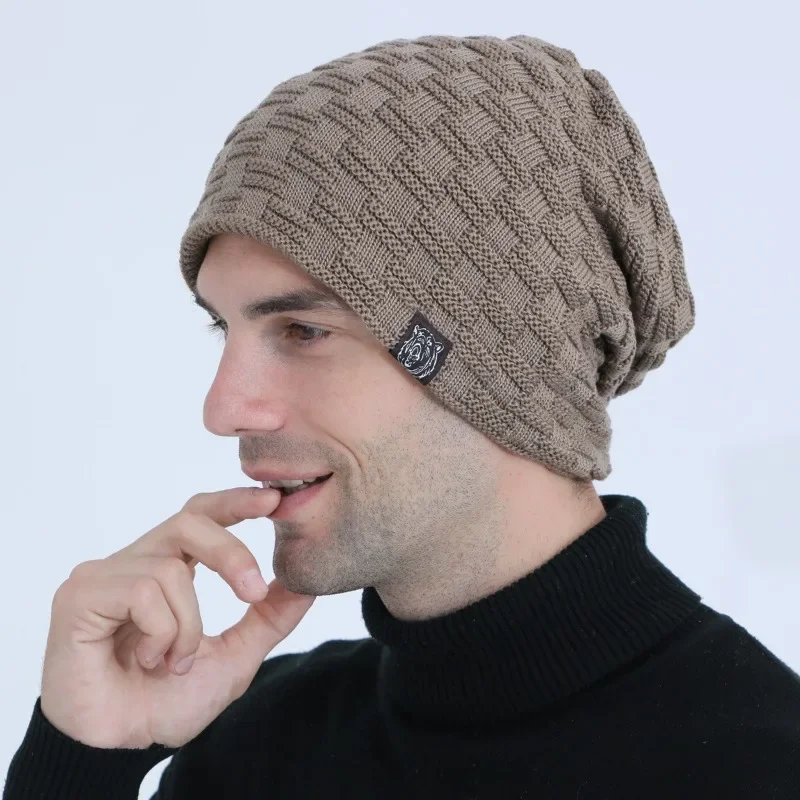 Mens Plush Lining Beanie Winter Hat Outdoor Sports Keep Warm Knitted Skully Hat Cycling Camping Cap Cold Weather Gear, image 2