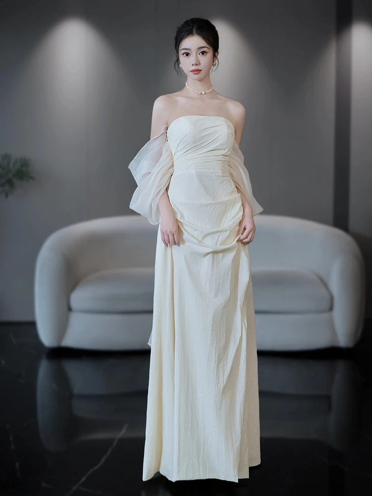 

Элегантное свадебное платье без рукавов с накидкой для выхода на свадьбу, из мягкой атласной ткани, с завышенной талией, юбка А-силуэта, винтажный стиль