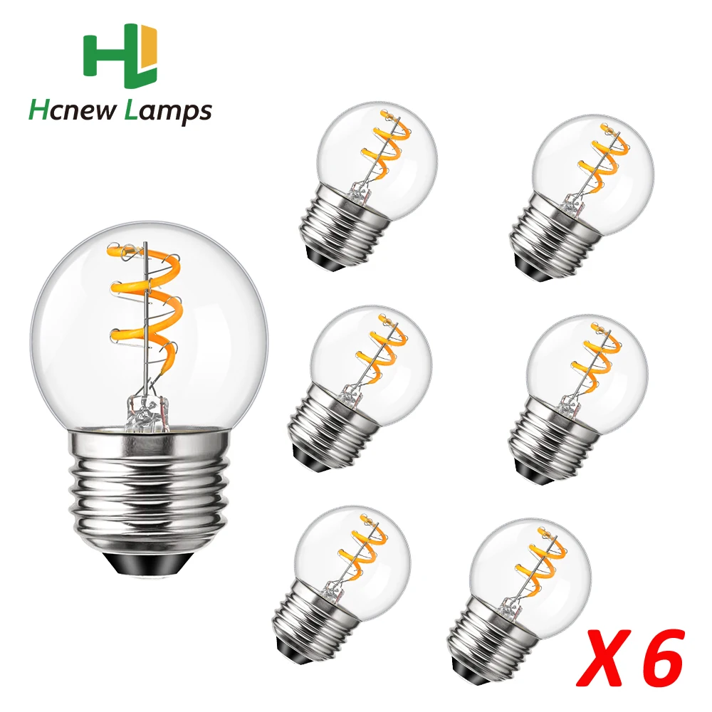 6PCS Vintage G45CS Spiral Filament Bulbs E26 E27 3W Soft Warm Yellow 2200K Replaceable Chandelier Deco Flexible Edison Light