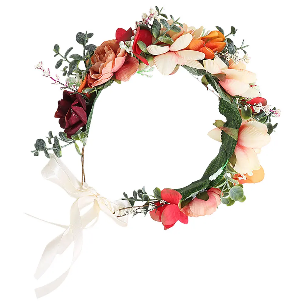 

Women Floral Headband Wreath Wedding Bridal Hair Decoration Flower Girl Headpiece Vintage Party Accessories Adjustable Handmade