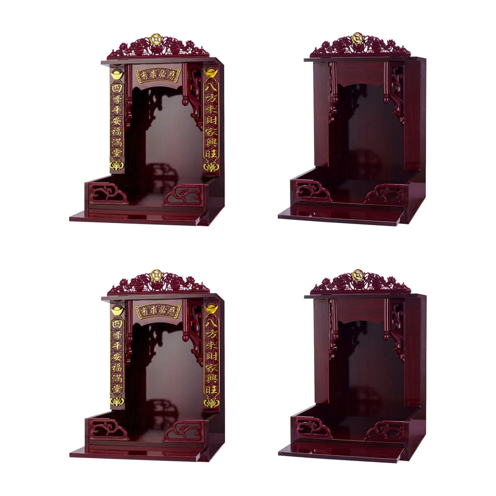 

Wall Mounted Shrine Traditional Statue Home Offering Table Shelf with Hidden Pull Board Feng Shui Buddhist Niche Display Stand