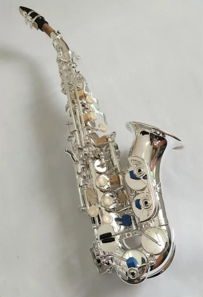 Original 901 structure model professional B-bend curved soprano saxophone all silver made of high-end gold-plated sax soprano